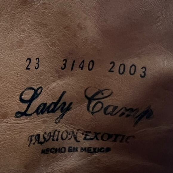 Lady Camp Boot Heels Women's Size Mex 23 US 6 Tan Leather Ostrich Side Zip - Picture 11 of 14